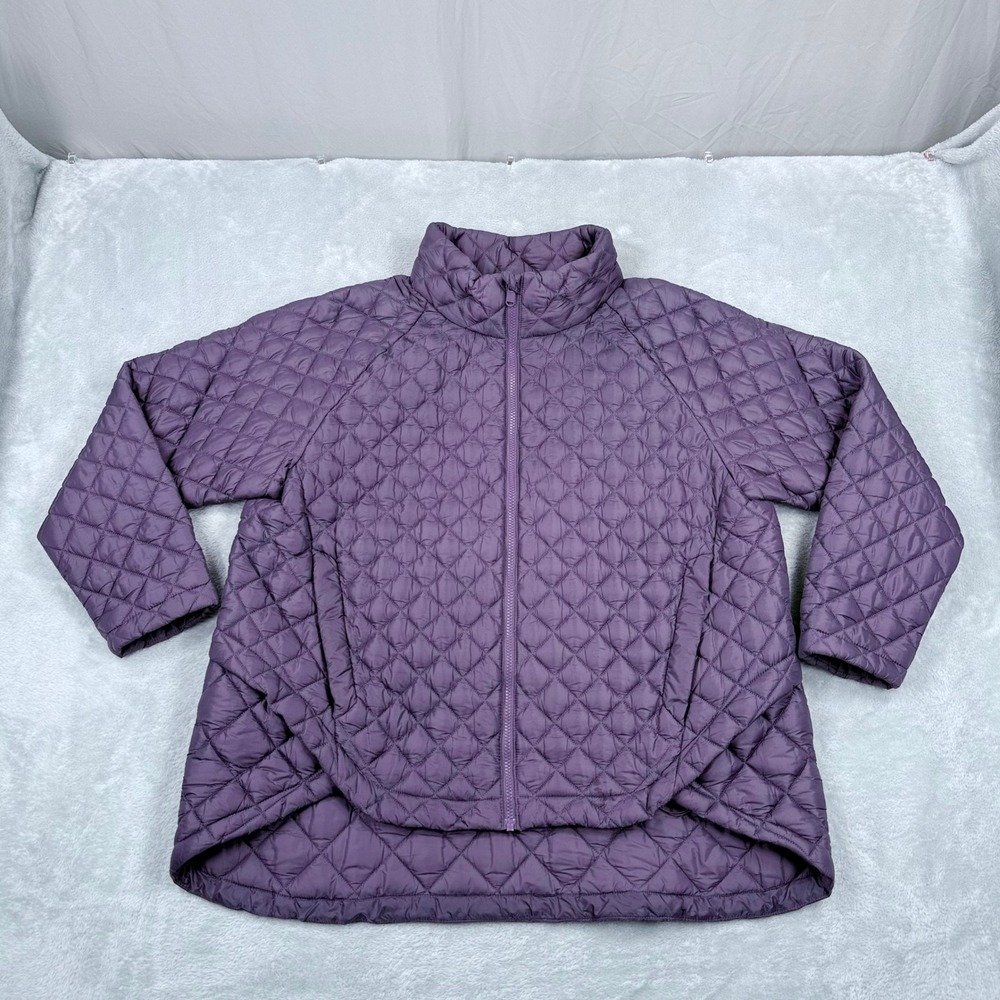 Athleta Whisper Featherless Jacket Womens 1X Purple Quilted Puffer Full Zip Coat